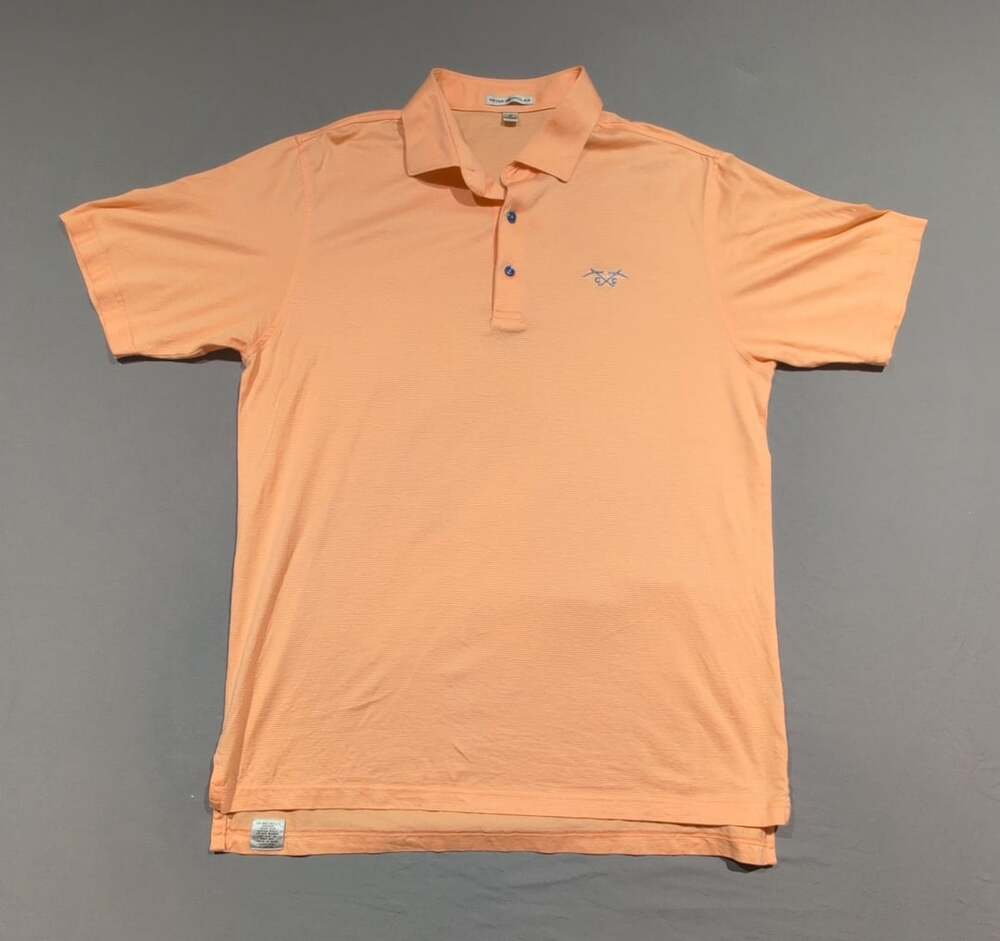 Peter Millar Men's Orange Striped Short Sleeve Polo Shirt Size M